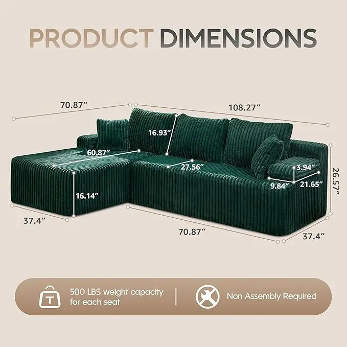 L-Shaped 3-Seat Sectional Sofa, Storage Modules