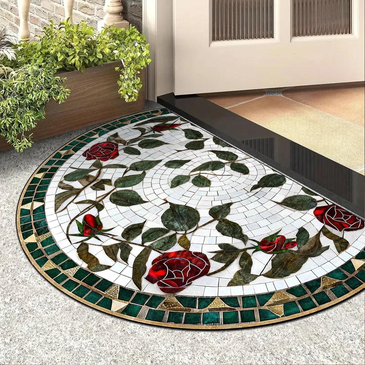 Entrance Doormat House, Outdoor, Semi-circular, Floral Style