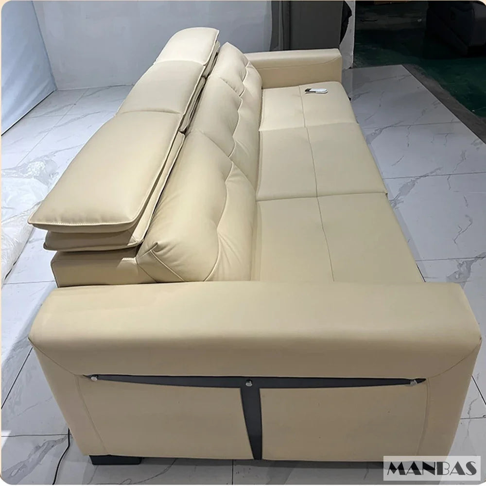 Leather Electric Convertible Sofa Bed, Adjustable Headrest
