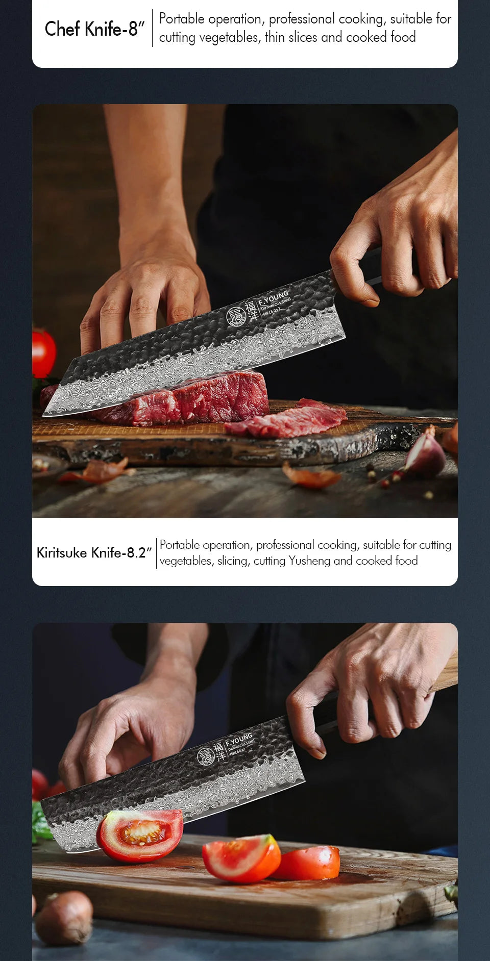 Damascus Steel Kitchen Knives, Japanese Hand Forged