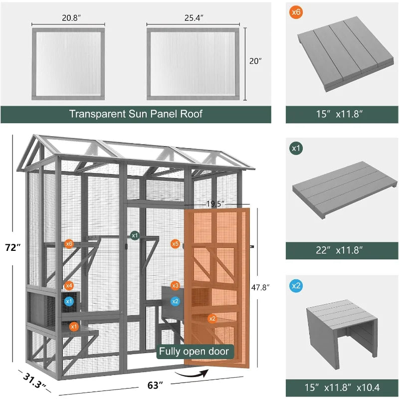 Walk in Cat Cage with Waterproof Cover and Sunshine Panel