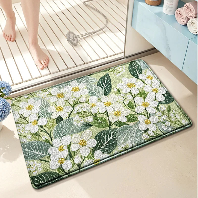 Floral Bath Mat Non-Slip Absorbent Quick Dry