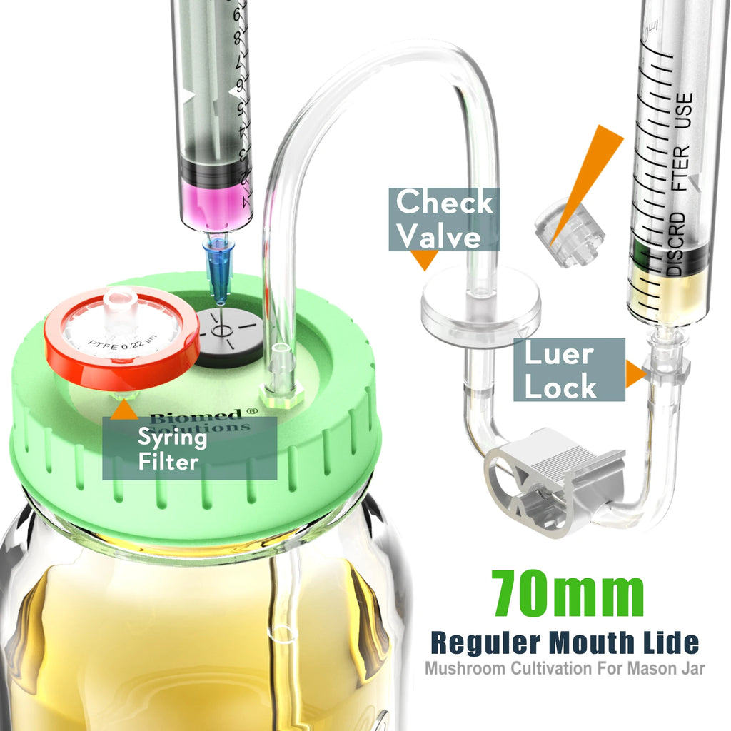 Liquid Culture Lid, Tubing, Media Extraction Mason Jar