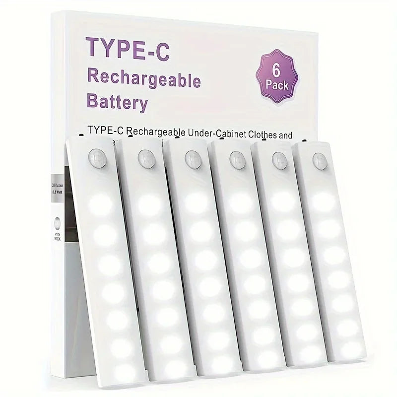 6 Pack Motion Sensor Light Indoor USB-C Rechargeable