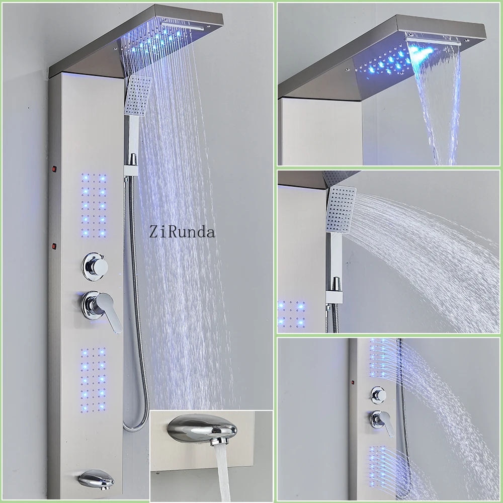 LED, massage, matte black, Stainless column, waterfall faucet