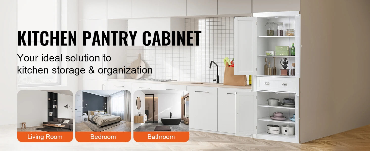 72" Freestanding Kitchen Pantry Storage Cabinet