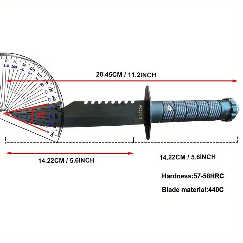 Knife with Saw Toothed Edge, Glass Breaker, Sheath