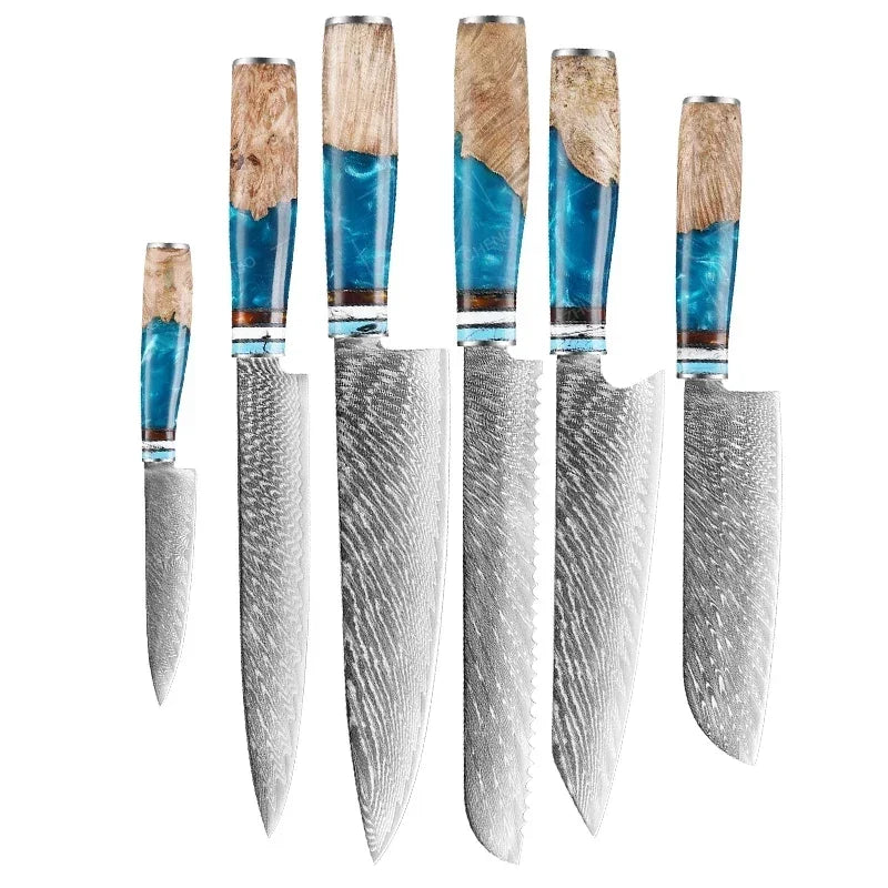 1-10pcs Japanese Damascus Kitchen Knives Set