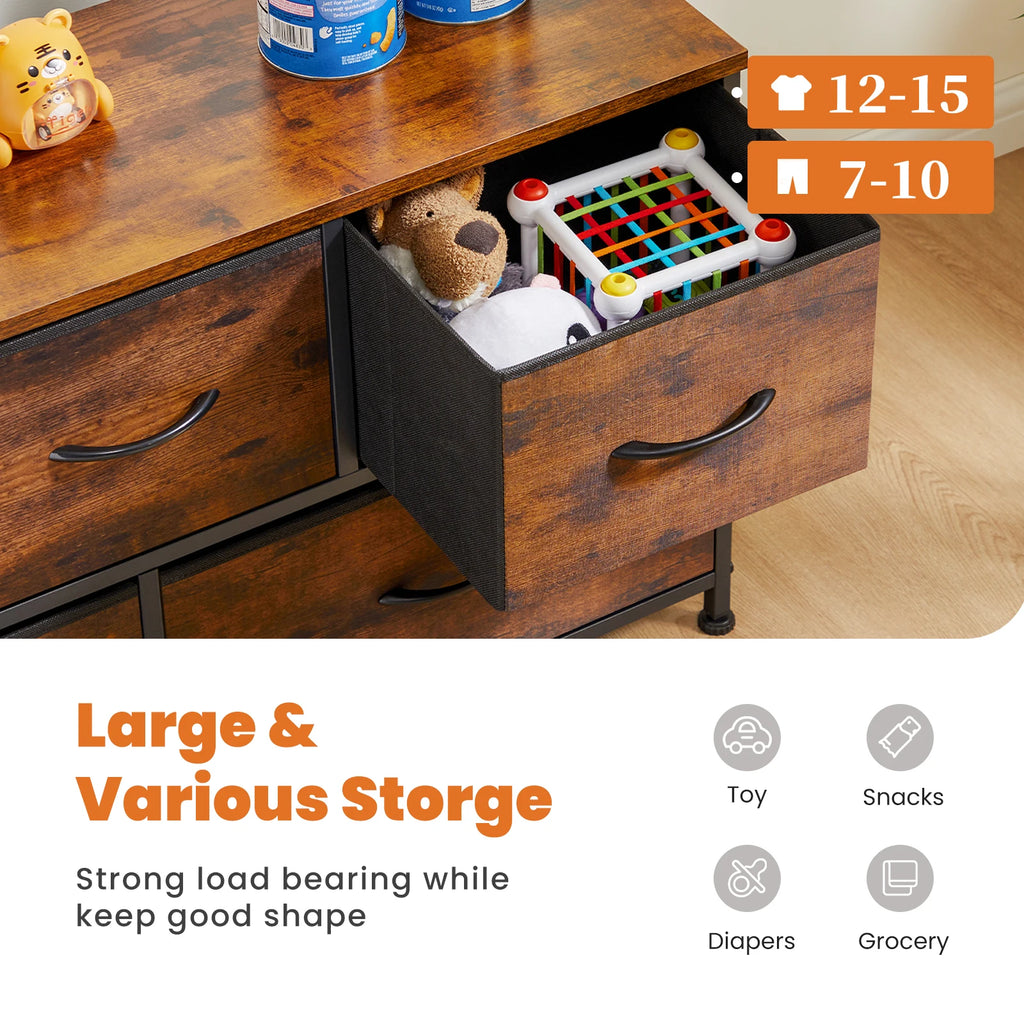 Display Cabinet Dresser, 5 Fabric Drawers, Shoe Rack