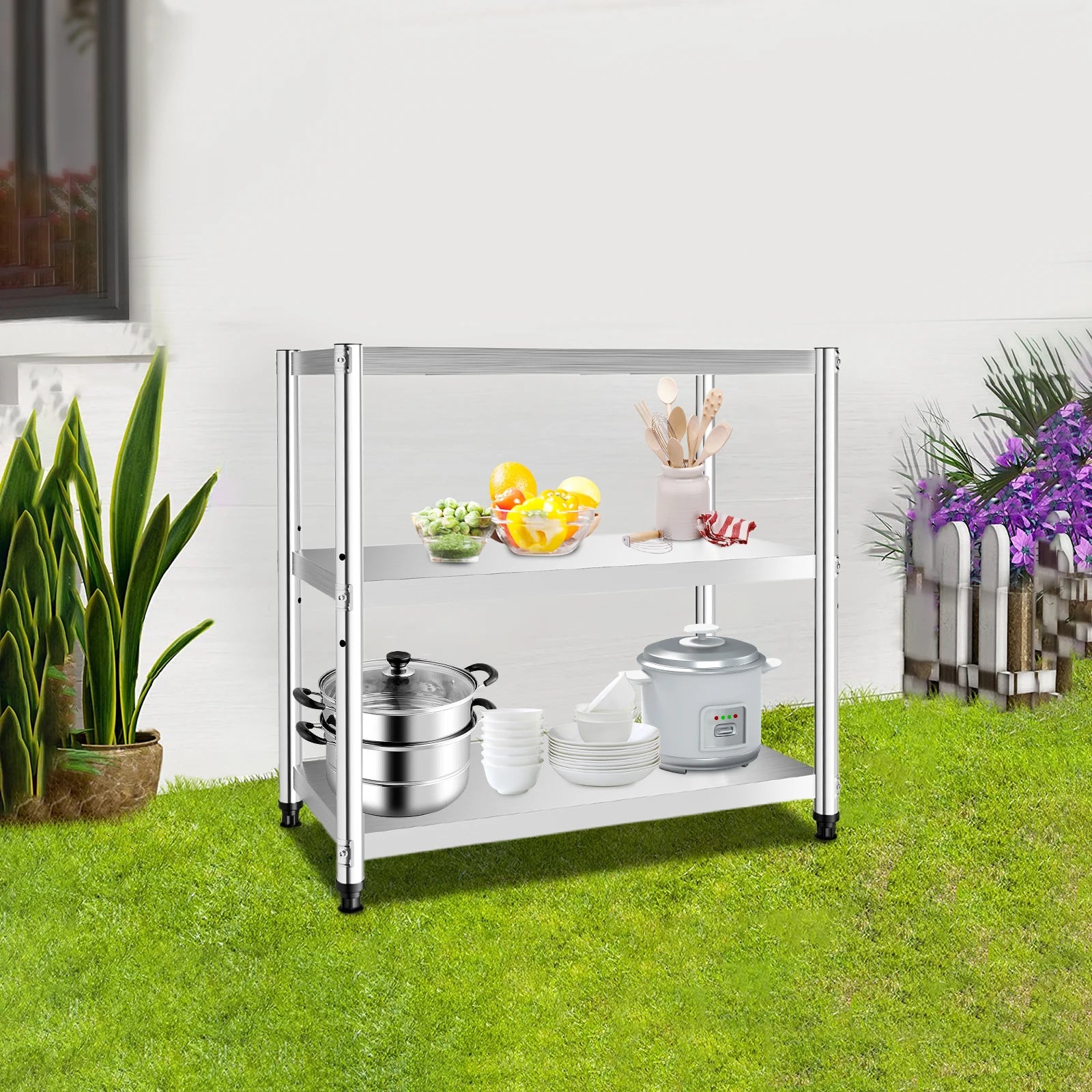 3-Tier 201 Stainless Steel Adjustable Storage Rack