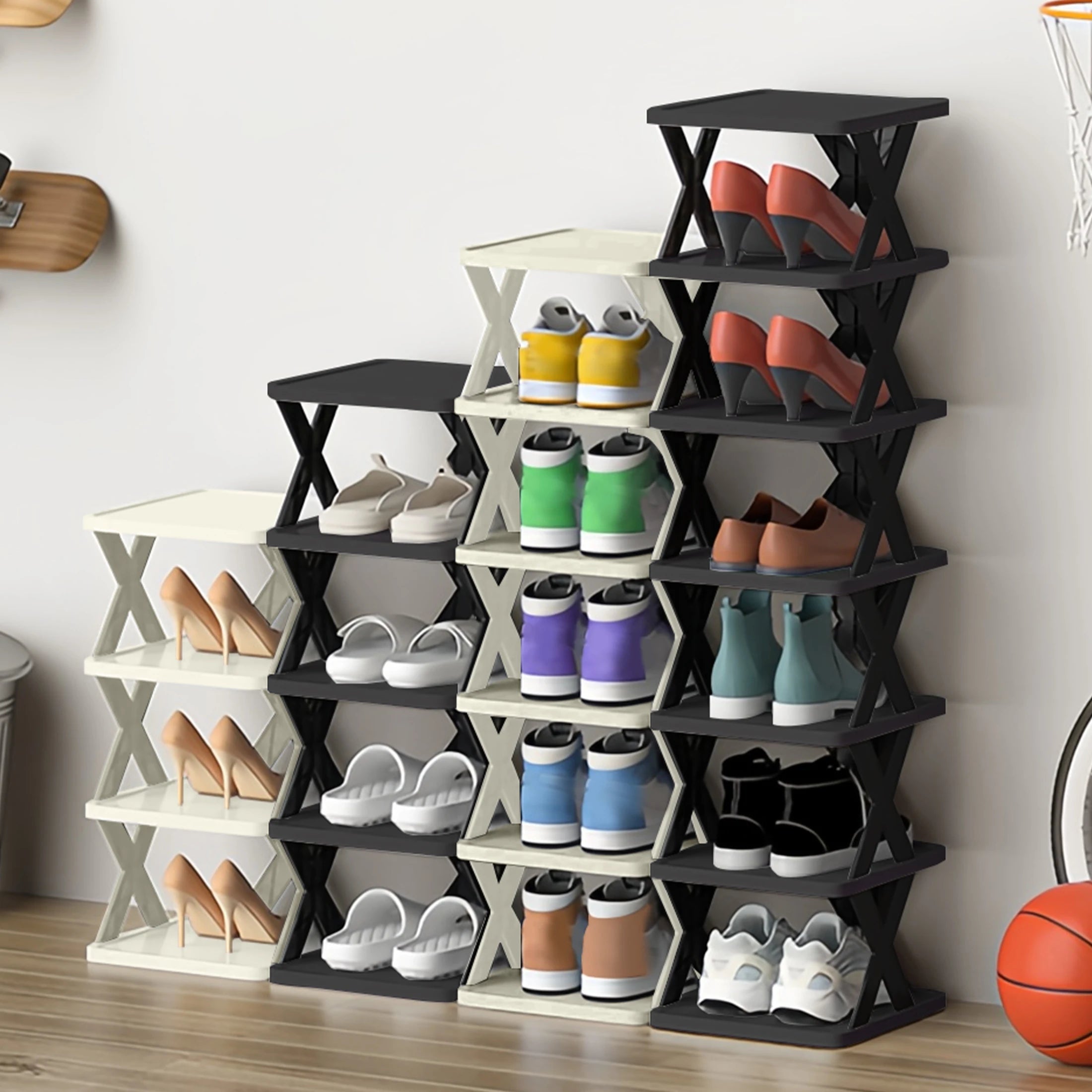 Shoe Rack Storage Organizer, Black, White