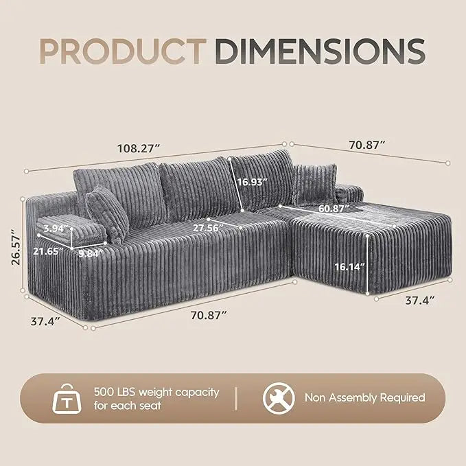 L-Shaped 3-Seat Sectional Sofa, Storage Modules