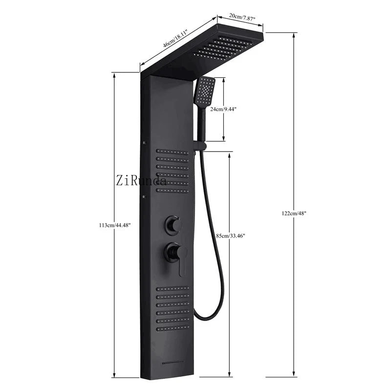 LED, massage, matte black, Stainless column, waterfall faucet