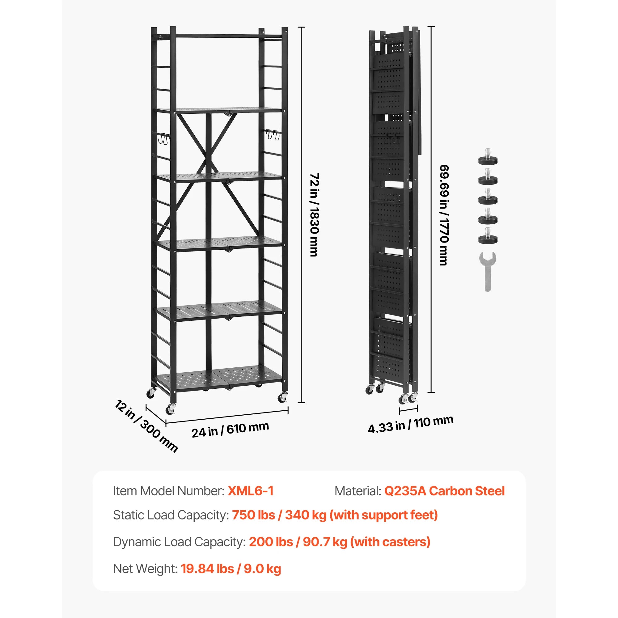 Portable Black Folding Metal Rack Shelving Unit