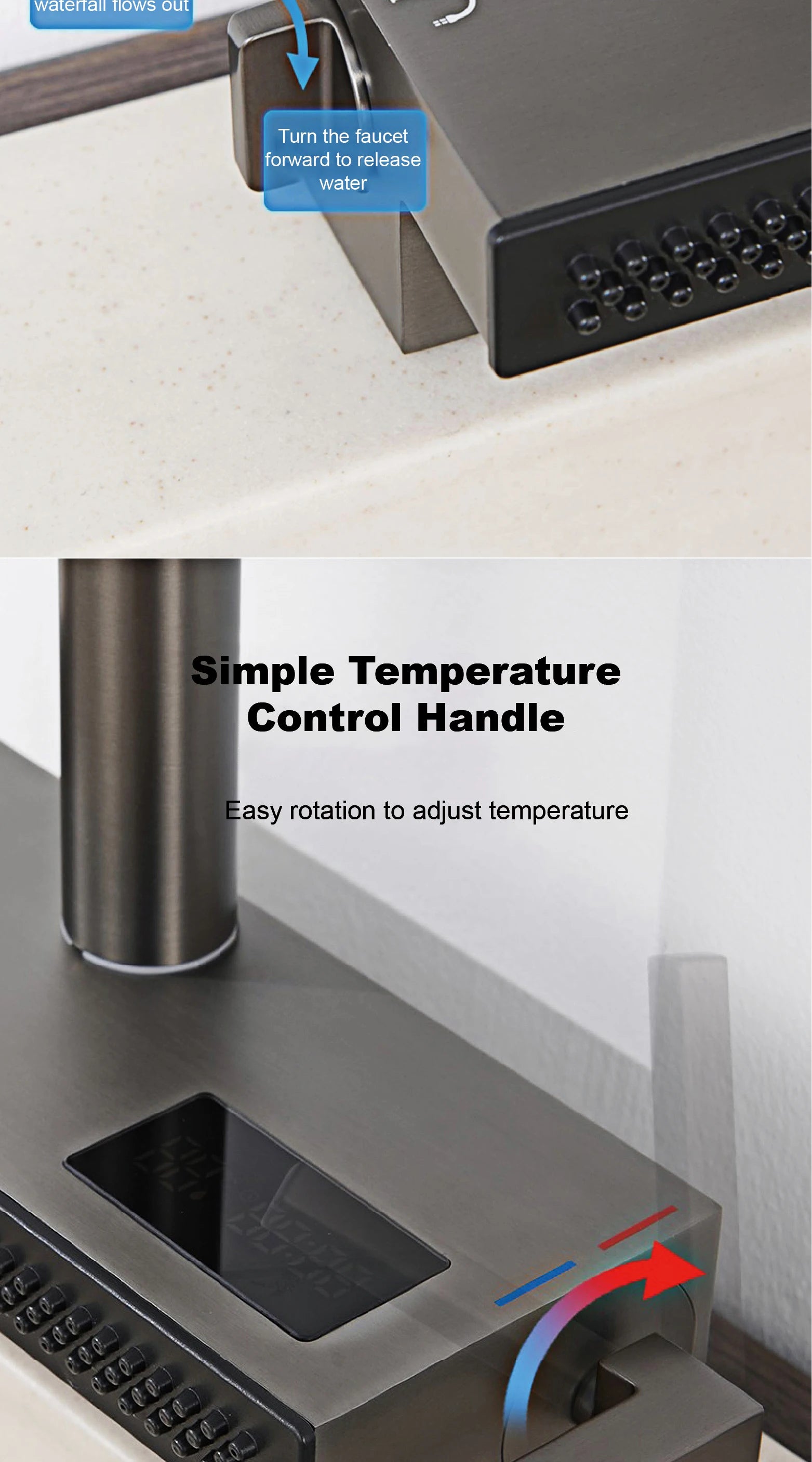 LED Digital Display Kitchen Faucet, 3 Modes Spray