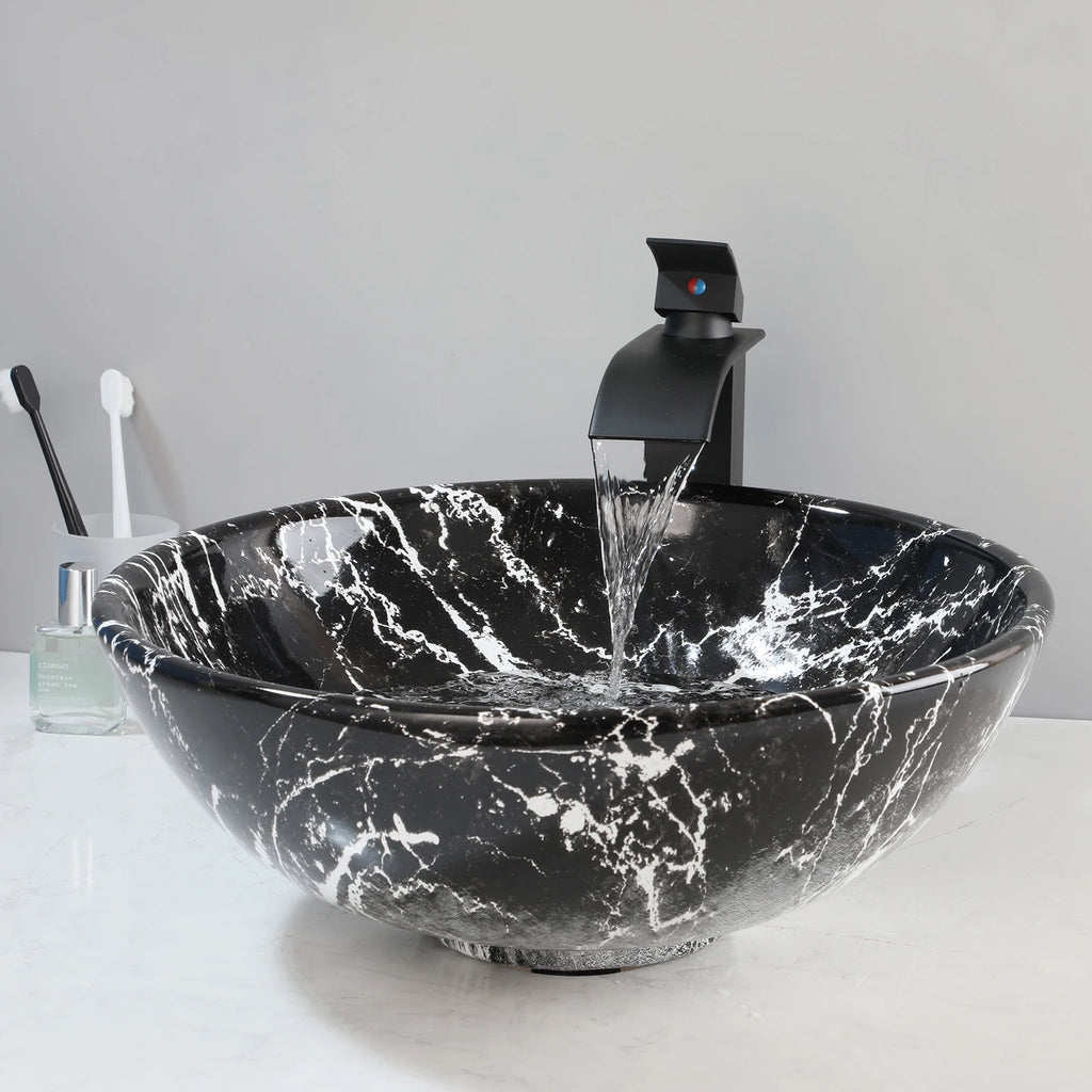 17'' Round Vessel Vanity Sink, Faucet, Drain Set