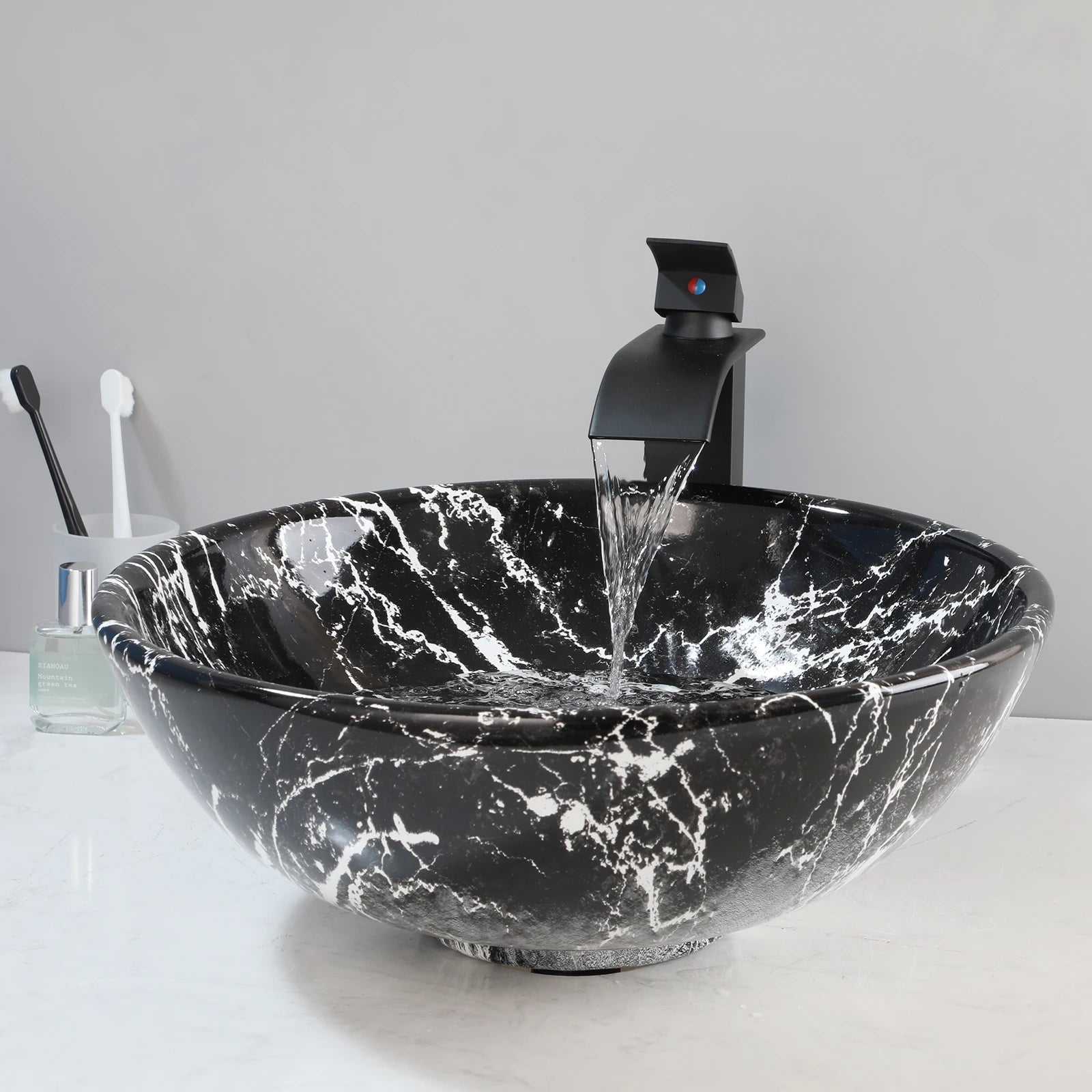 17'' Round Vessel Vanity Sink, Faucet, Drain Set