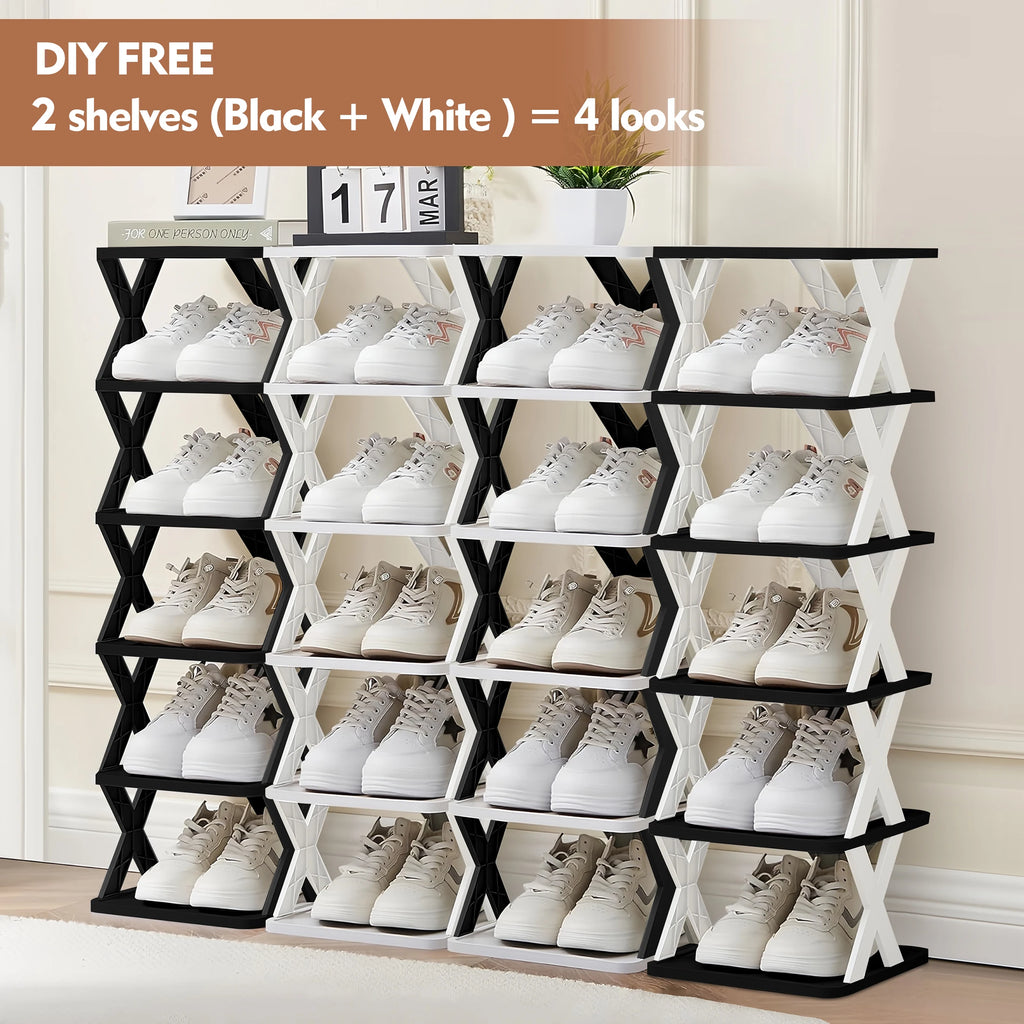 Shoe Rack Storage Organizer, Black, White