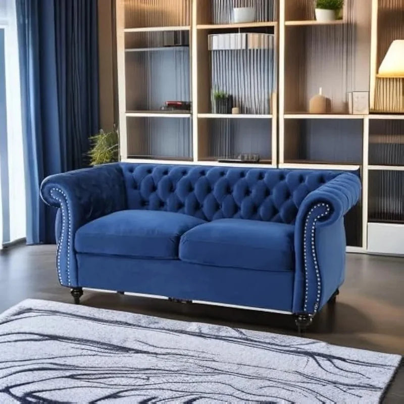 Traditional Loveseat Sofa, Navy Blue