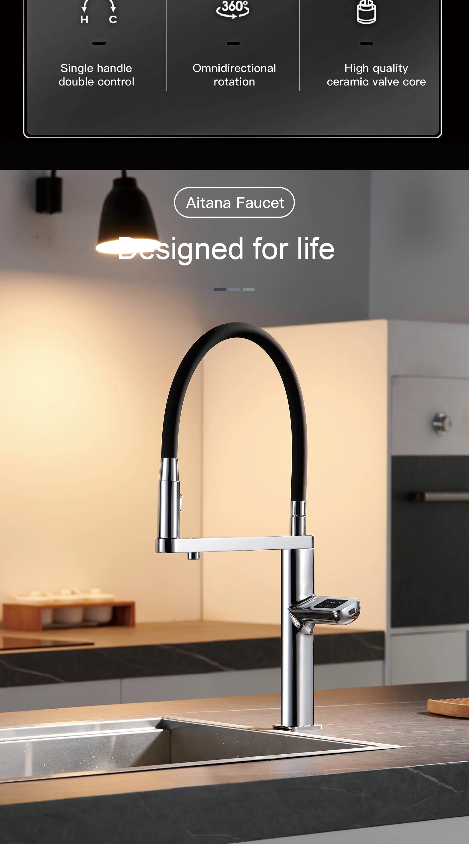 sensing kitchen faucet, LED display touch switch, 2 function spray