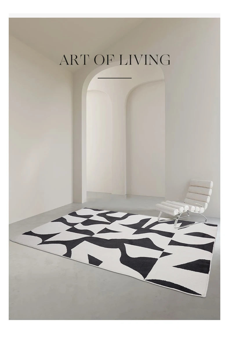 Fluffy, Soft, Plush Rugs, Black, White Lines, Washable