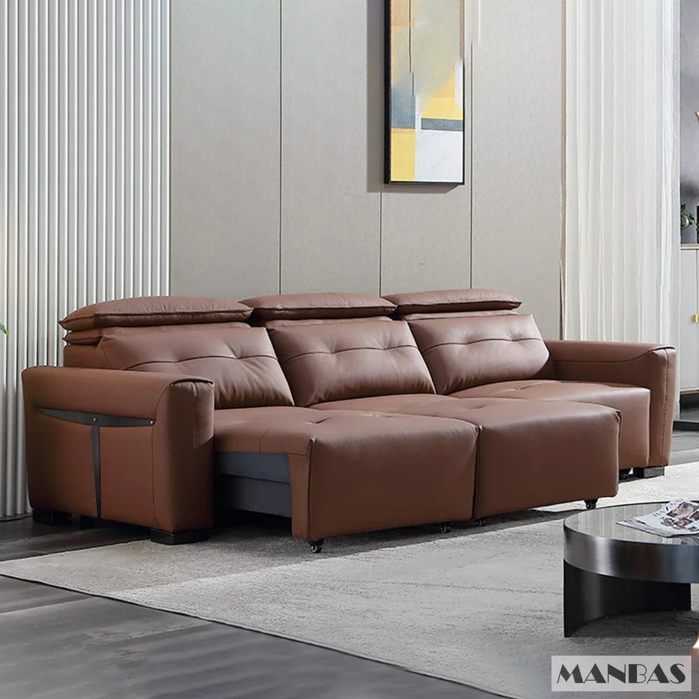 Leather Electric Convertible Sofa Bed, Adjustable Headrest