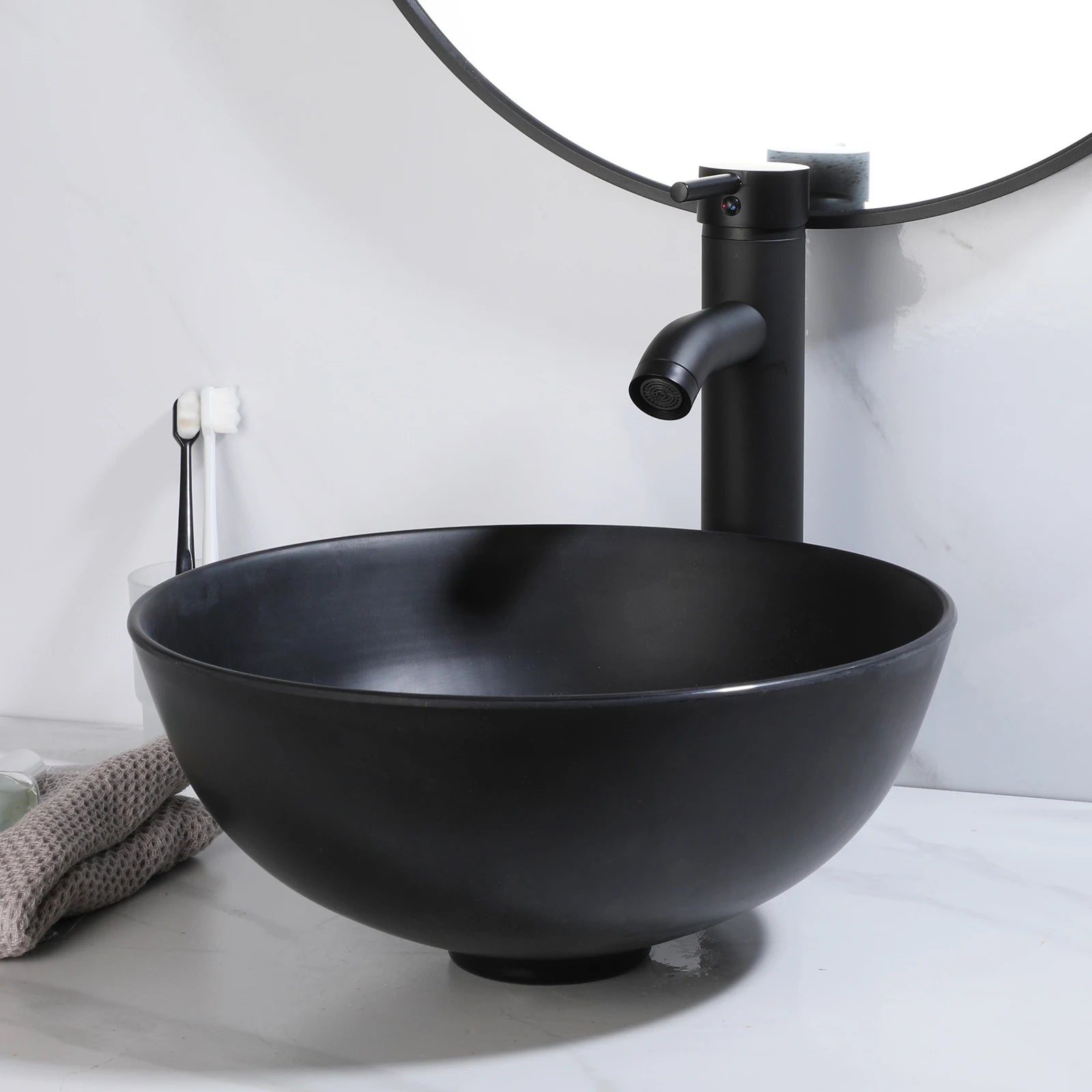 Blue Vessel Sink Deck Mounted, One Handle Faucet, Drain Set