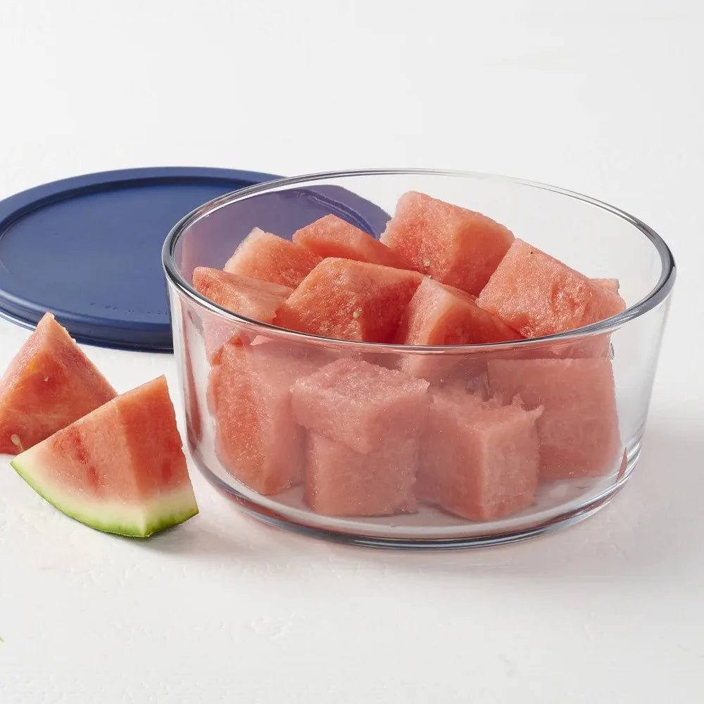 Glass Food Storage Container, Lid, 7 Cup Round