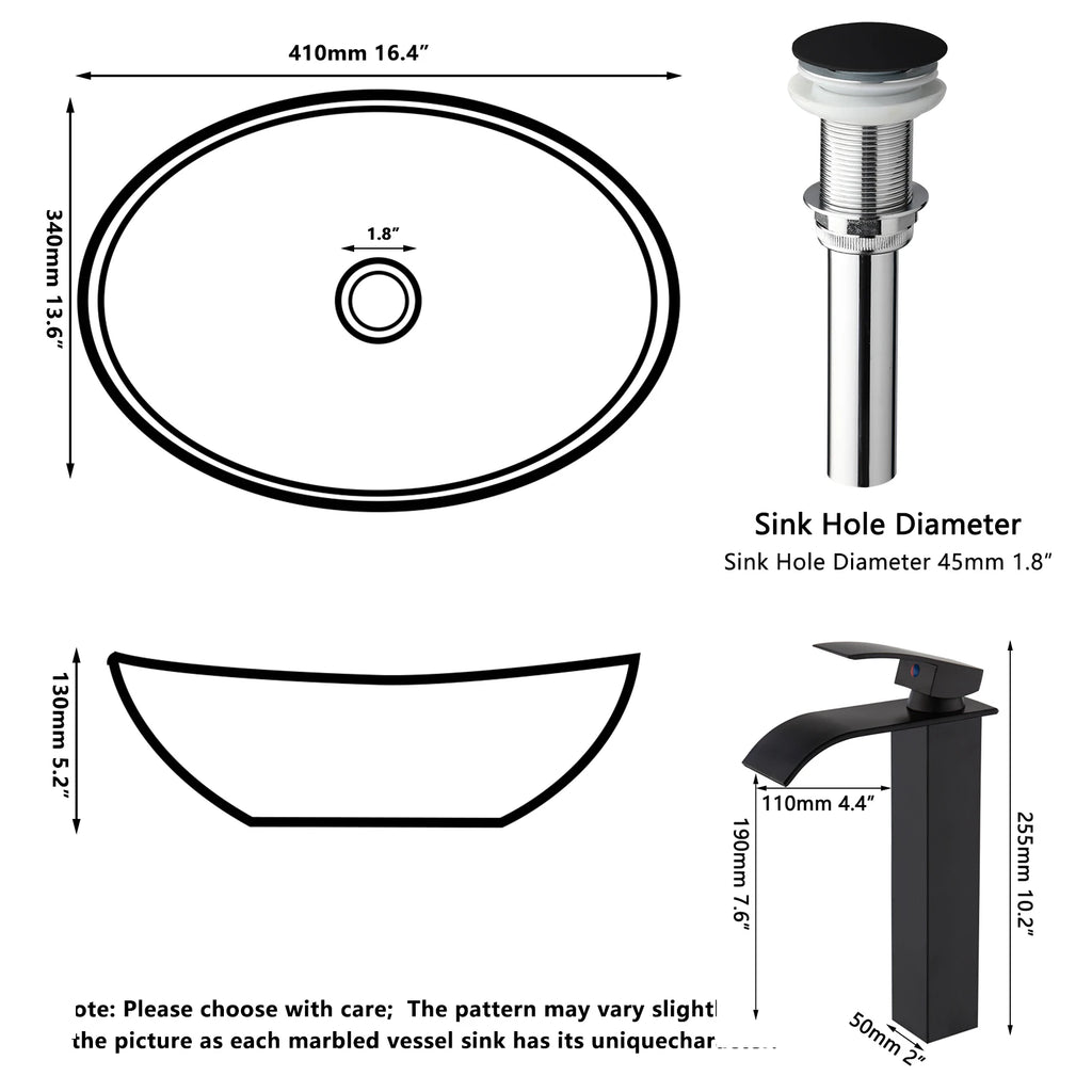 Blue Vessel Sink Deck Mounted, One Handle Faucet, Drain Set