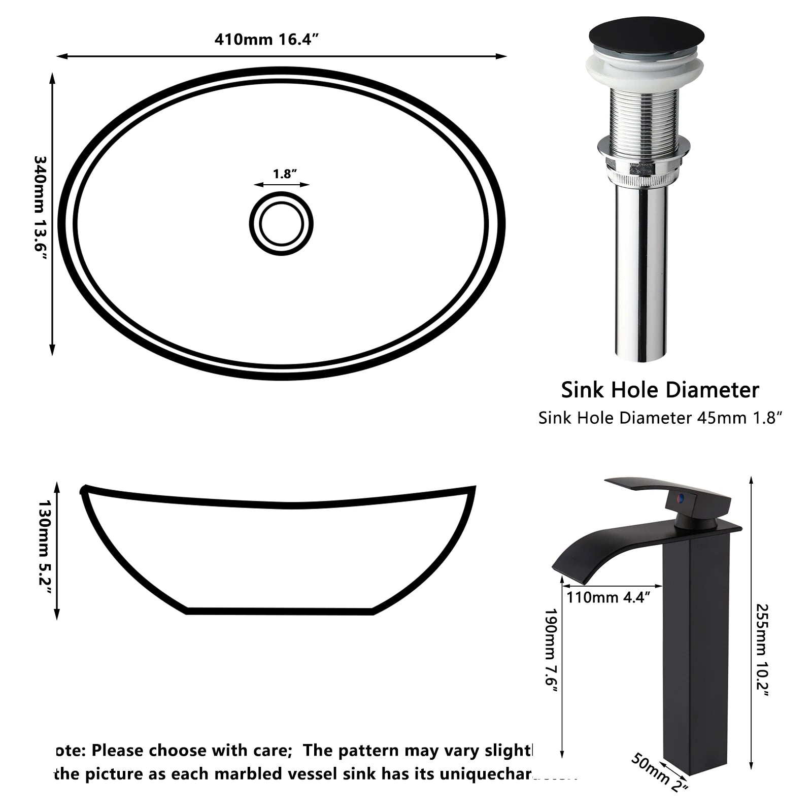 Blue Vessel Sink Deck Mounted, One Handle Faucet, Drain Set