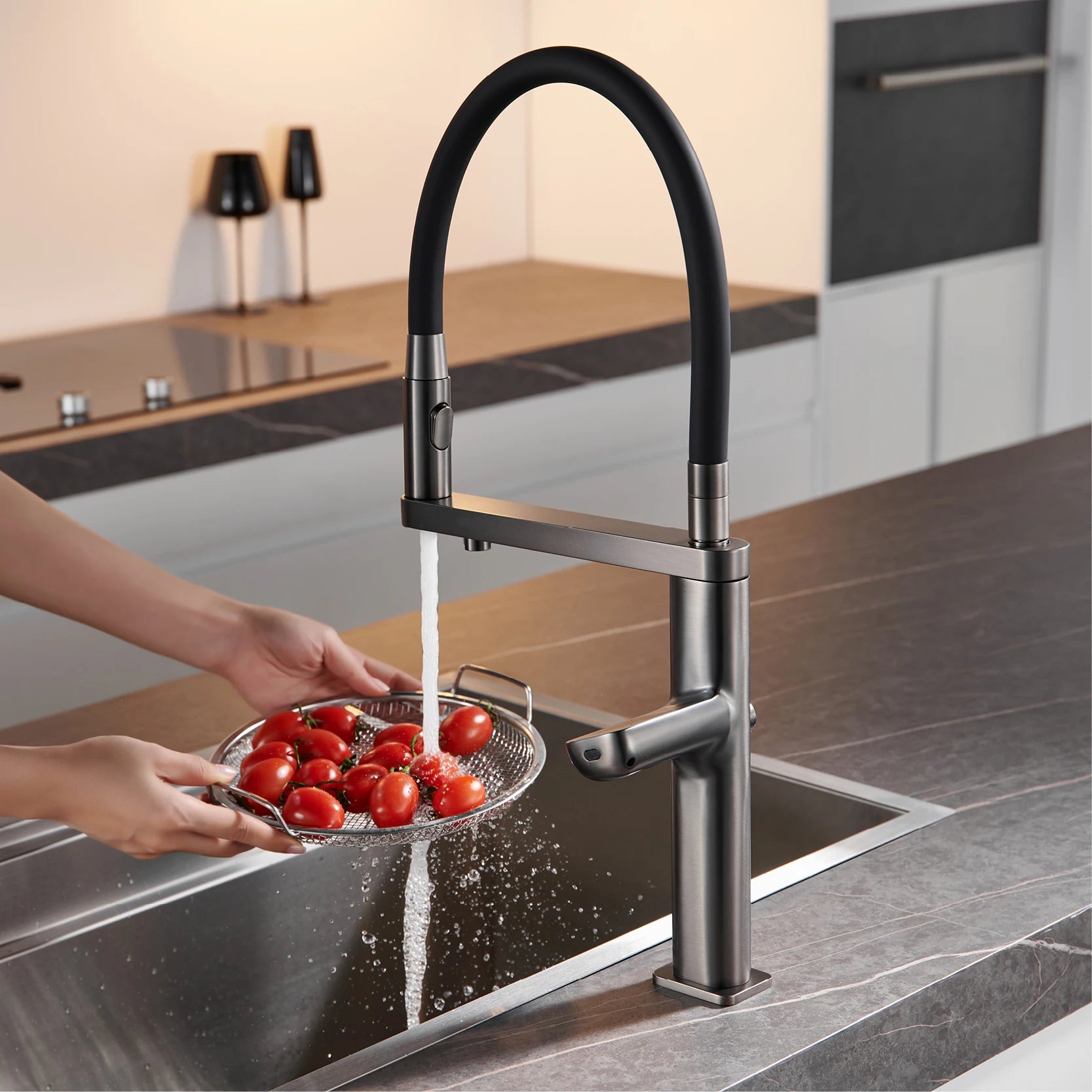 sensing kitchen faucet, LED display touch switch, 2 function spray