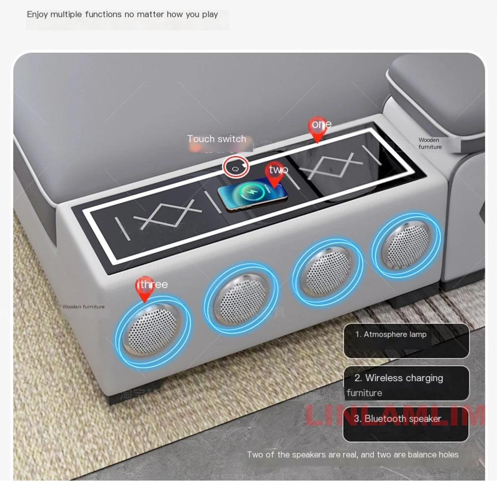 Sectional Sofa, Bluetooth Speakers, USB Charging Ports