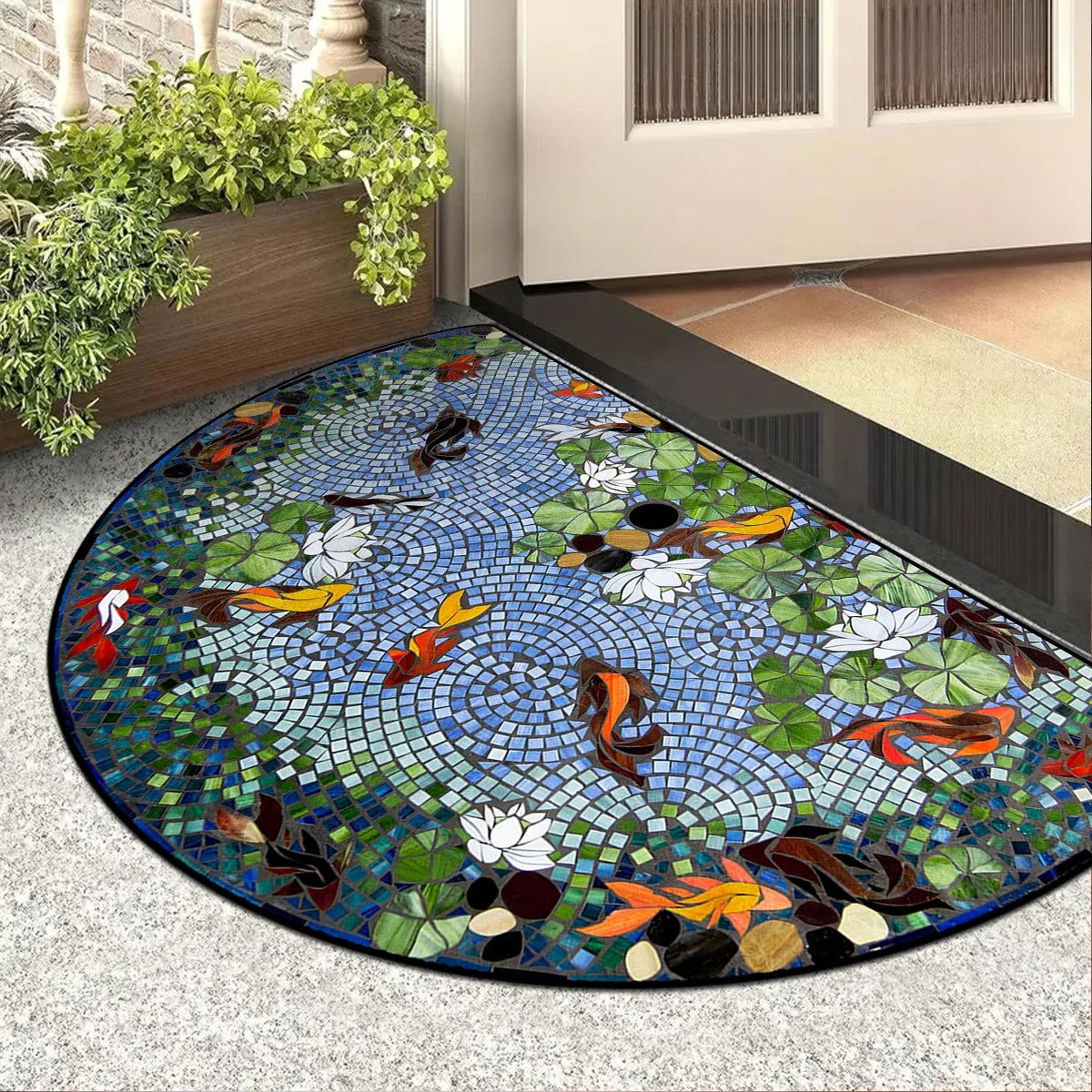 Entrance Doormat House, Outdoor, Semi-circular, Floral Style