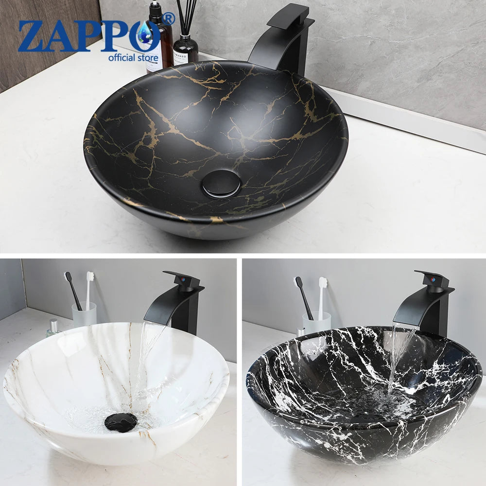 17'' Round Vessel Vanity Sink, Faucet, Drain Set