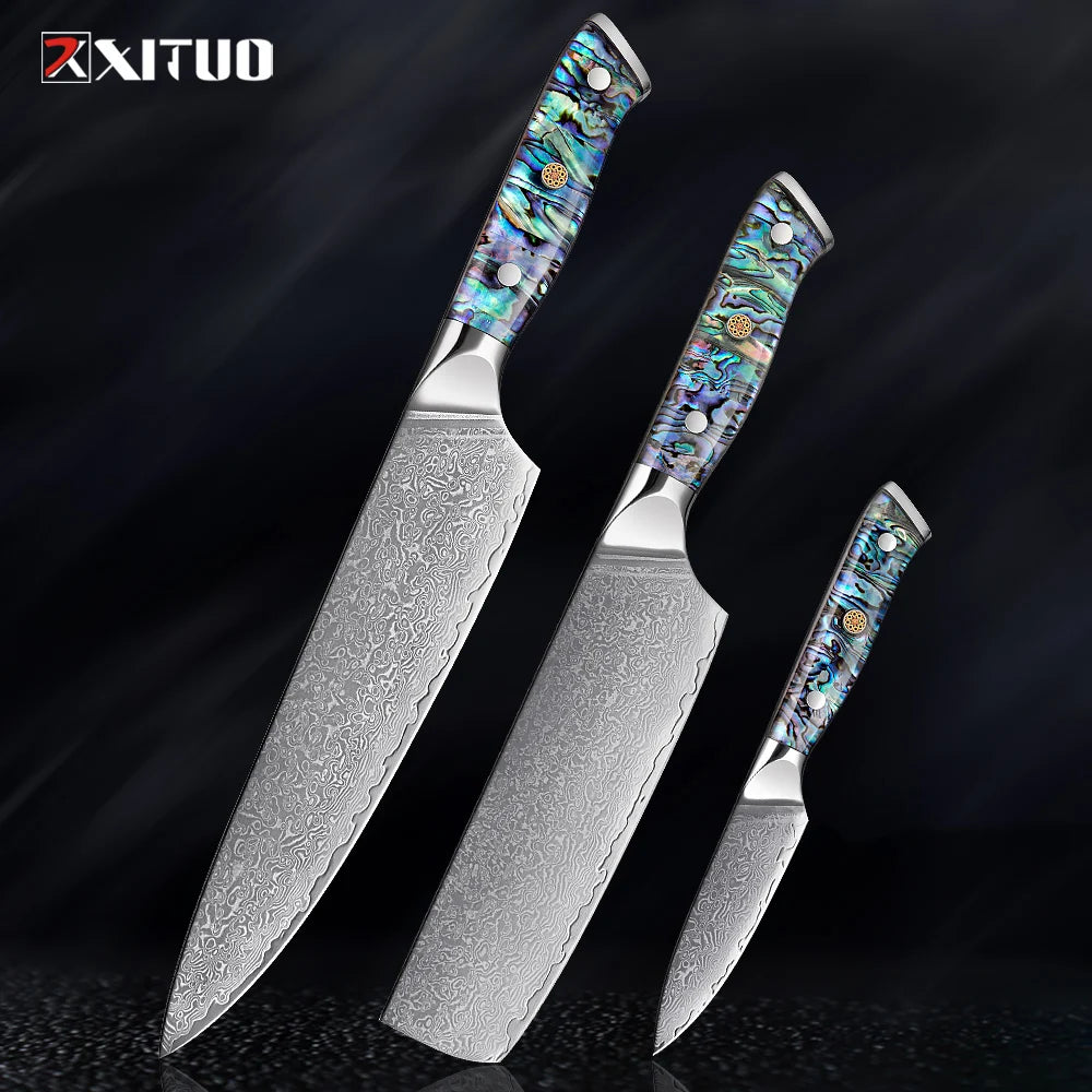 1-9 Pc. Damascus Steel Kitchen Knives Set Abalone Handle