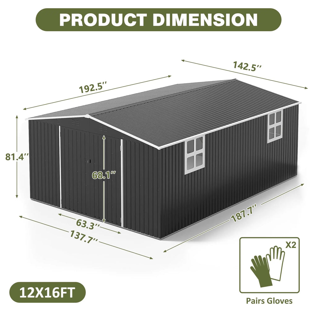 10x10~12x18FT Outdoor Metal Storage Shed w/ Lockable Door