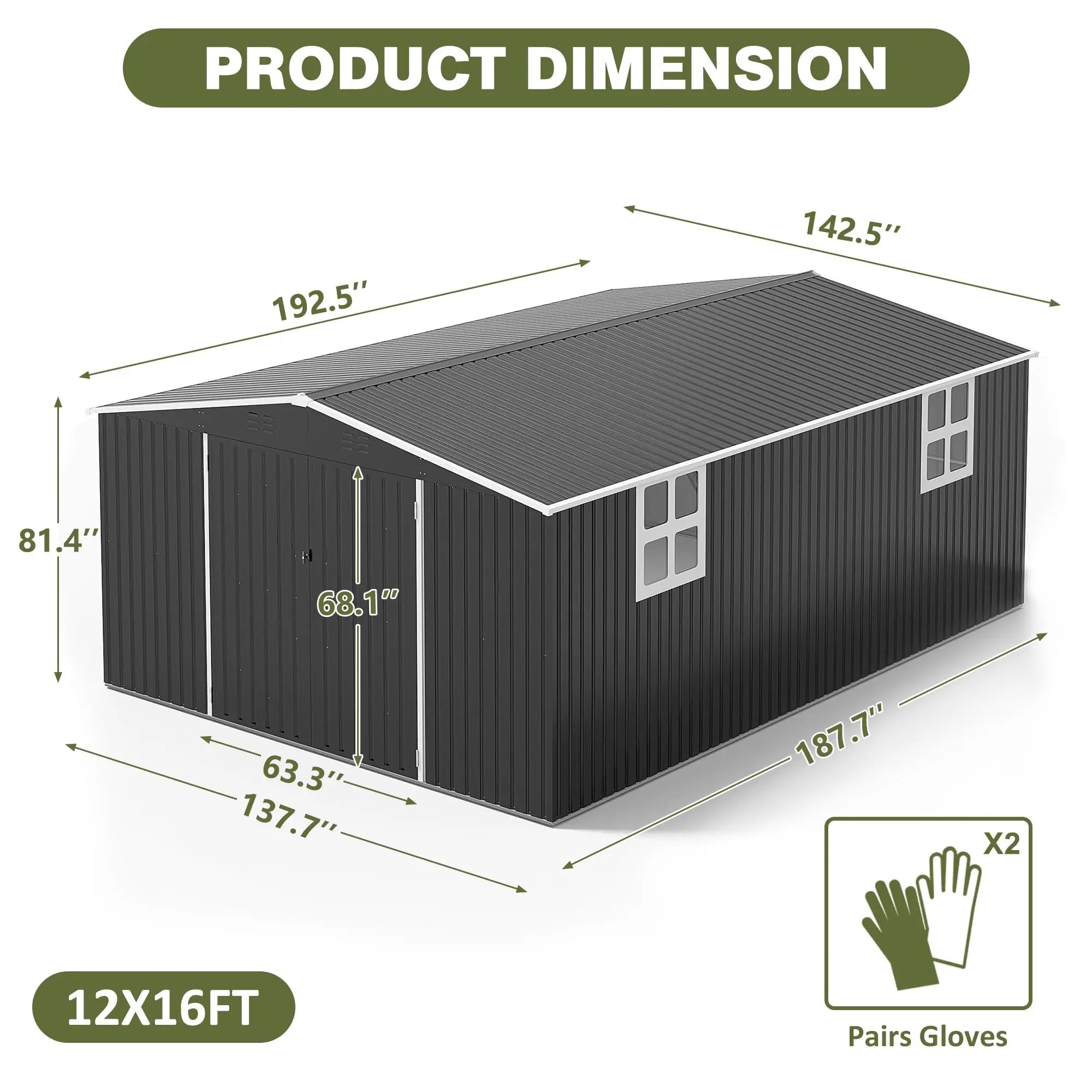 10x10~12x18FT Outdoor Metal Storage Shed w/ Lockable Door