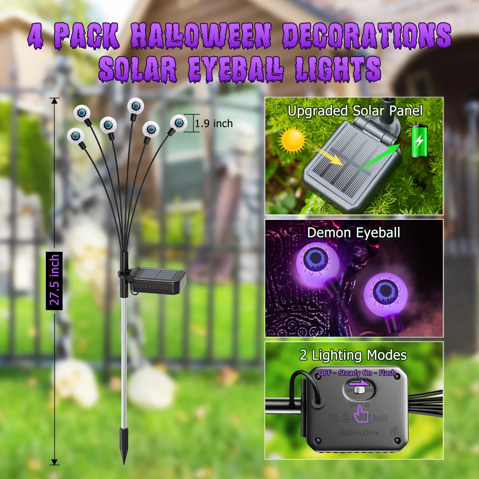 Solar Scary Eyeball Lights, Purple/Green