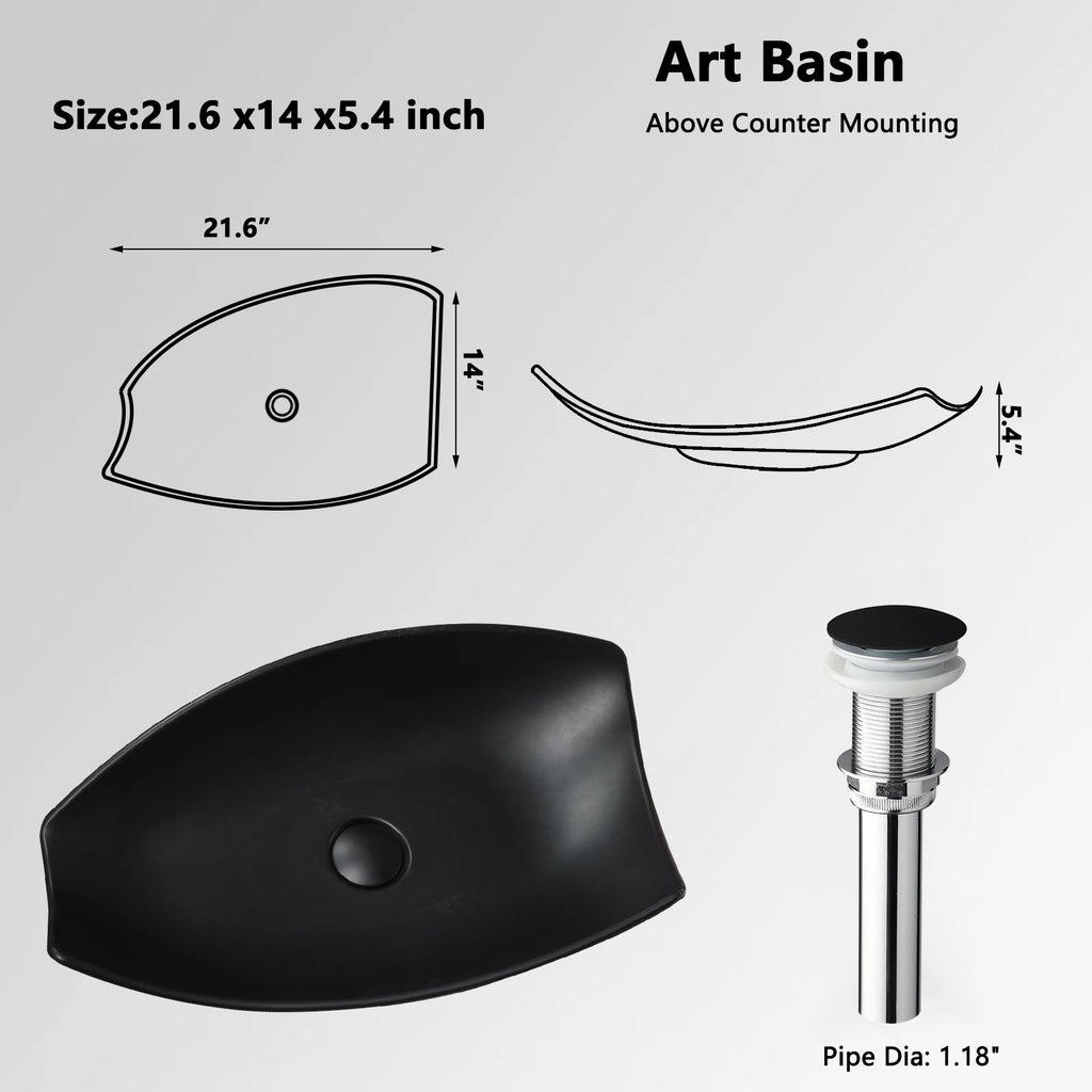 Blue Vessel Sink Deck Mounted, One Handle Faucet, Drain Set