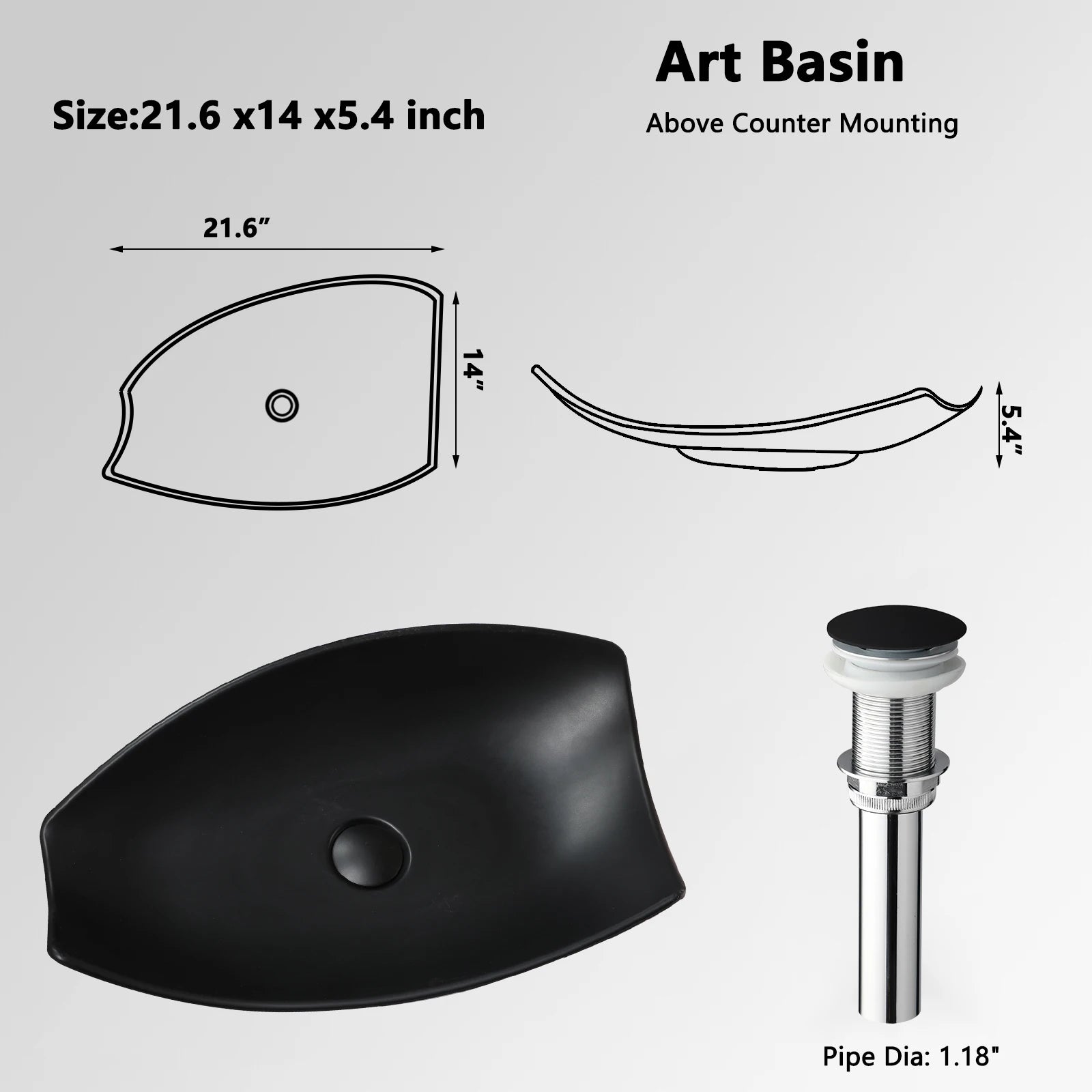 Blue Vessel Sink Deck Mounted, One Handle Faucet, Drain Set