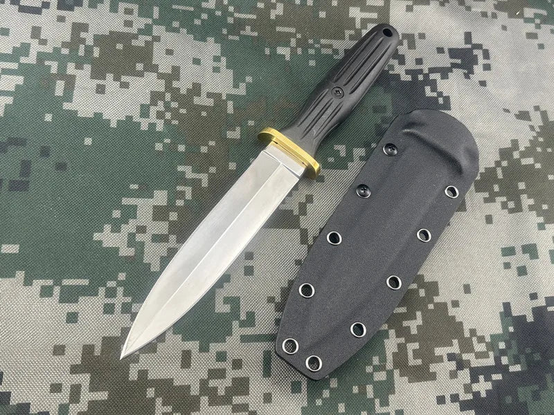 double-edged straight blade knife, sheath