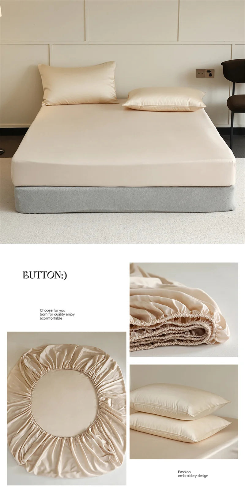 Mulberry Silk Fitted Sheet, Non-Slip Bed Cover