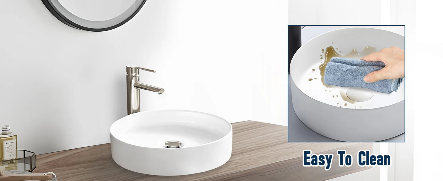 14" Ceramic Round Bathroom Countertop Sink
