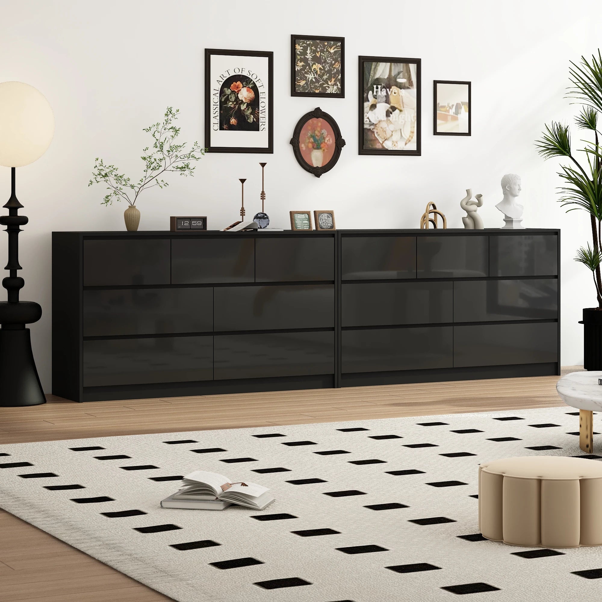 55" 7-Drawer Dresser for Bedroom, High Gloss Drawers