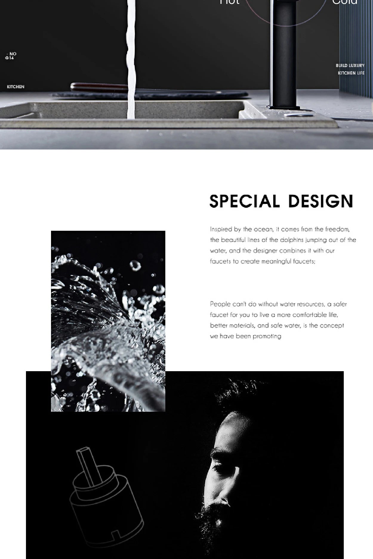 black kitchen faucet, 2 function Spray