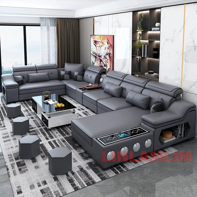 Sectional Sofa, Bluetooth Speakers, USB Charging Ports