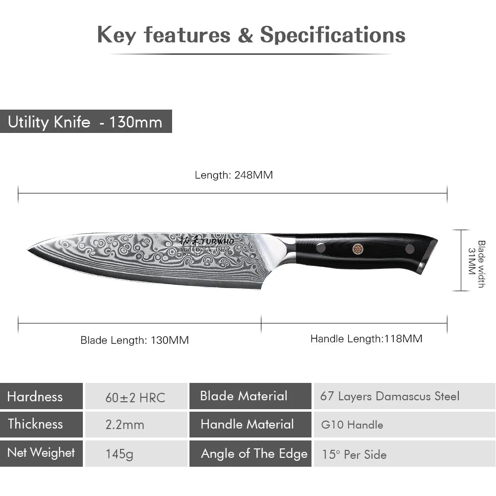 5" 67 Layer Damascus Steel Peeling, Vegetable Knife