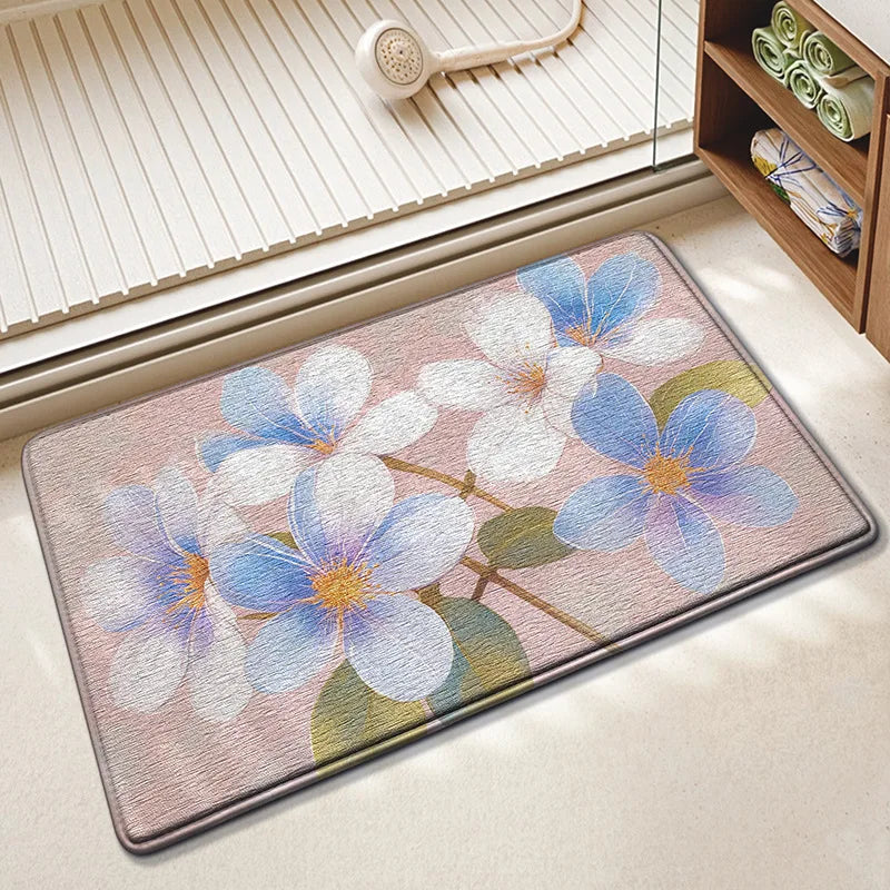 Floral Bath Mat Non-Slip Absorbent Quick Dry