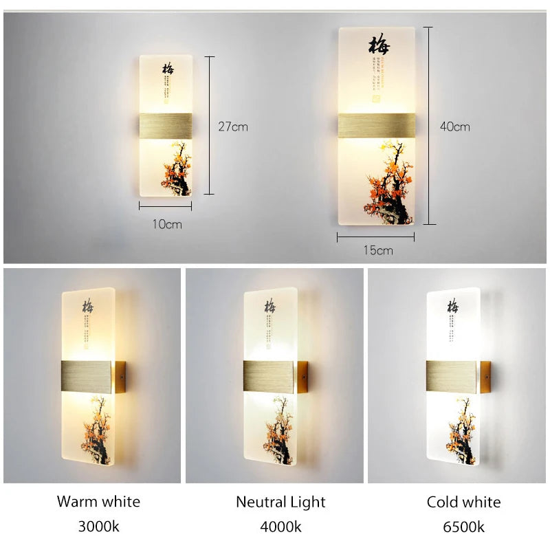 6W 10W LED Chinese Style Printing Wall Light