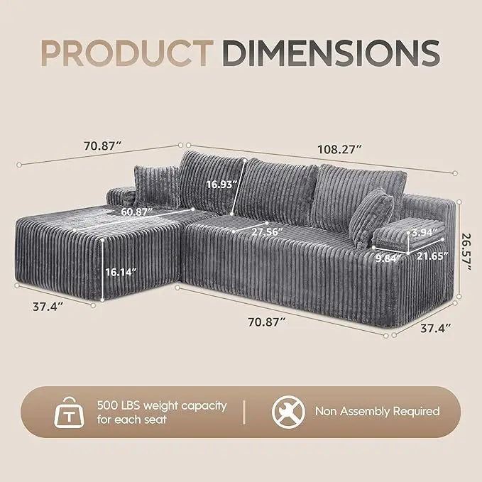 L-Shaped 3-Seat Sectional Sofa, Storage Modules
